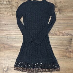 MonnaLisa Black Cable Knit Dress with Star and Leopard Hem